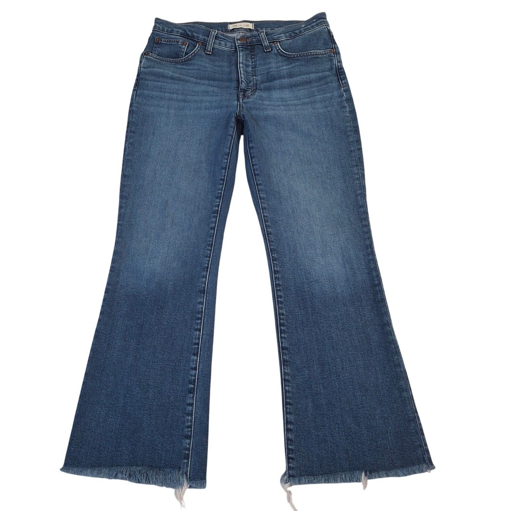 Madewell Mid-Rise Kick Out Jeans Blue Raw Hem Flare Size 29‎ CKP476870011